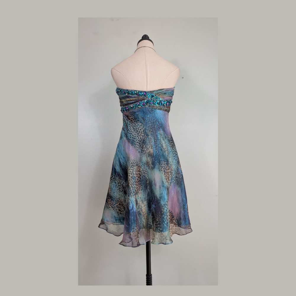 Y2K Sherri Hill Prom Dress Knee Gown 6 Purple Multi Leopard Hoco Fairy Babydoll - Picture 3 of 15